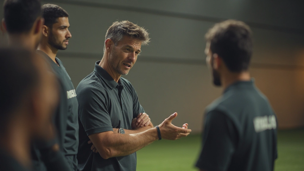 مدرب تكتيكات كرة قدم يشرح تشكيلات اللعب على لوحة استراتيجية