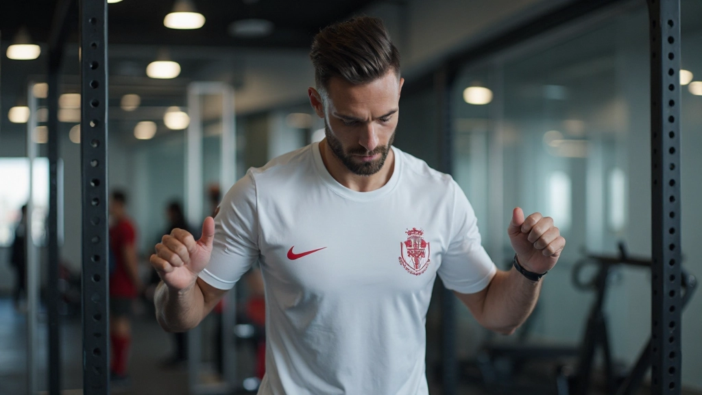 متدرب كرة قدم يقوم بتمارين القوة والتحمل البدني في الجيم