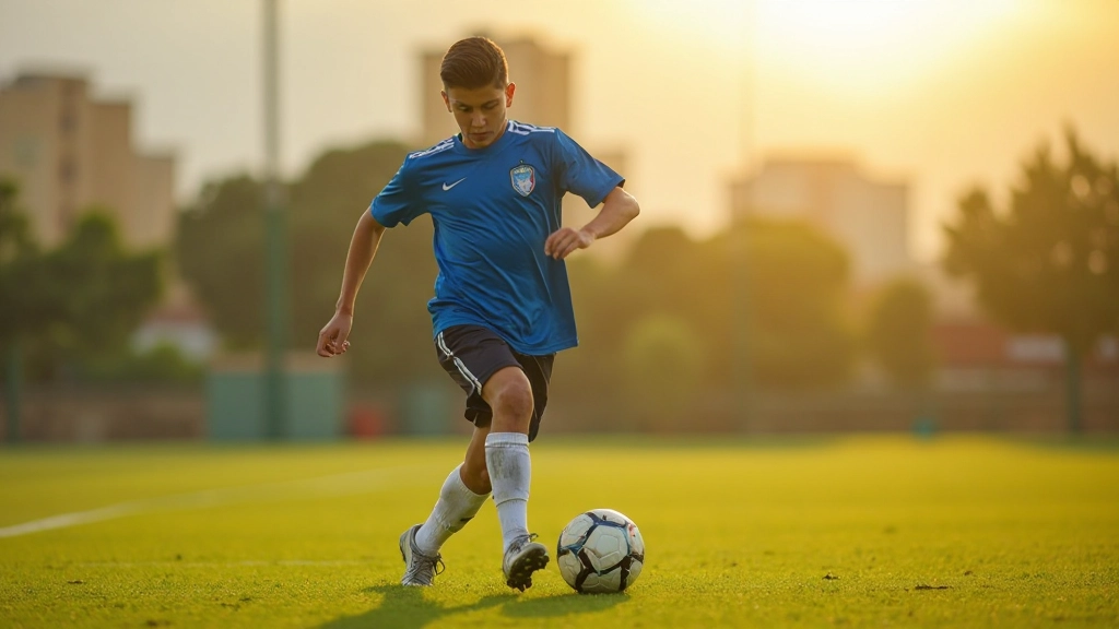 لاعب شاب يمارس تمارين تطوير المهارات الفنية بكرة القدم